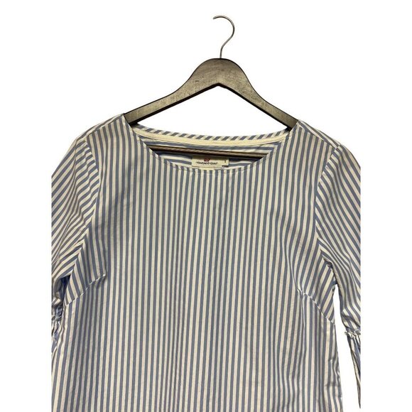 Vineyard Vines Blue White Stripe Blouse Bell Sleeve Women's Small 100% Cotton - Picture 2 of 9